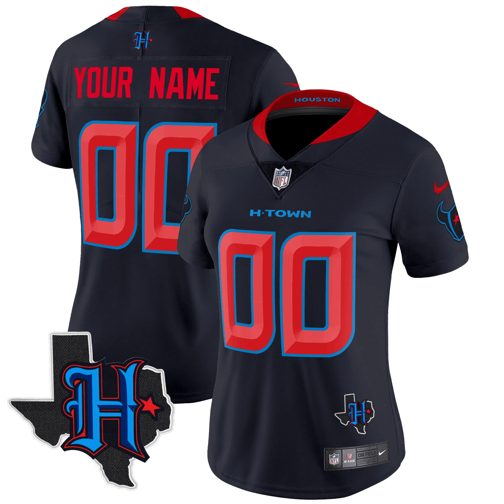 Houston Texans 2024 Texas Patch Vapor Limited Custom Navy Limited Jersey - All Stitched 