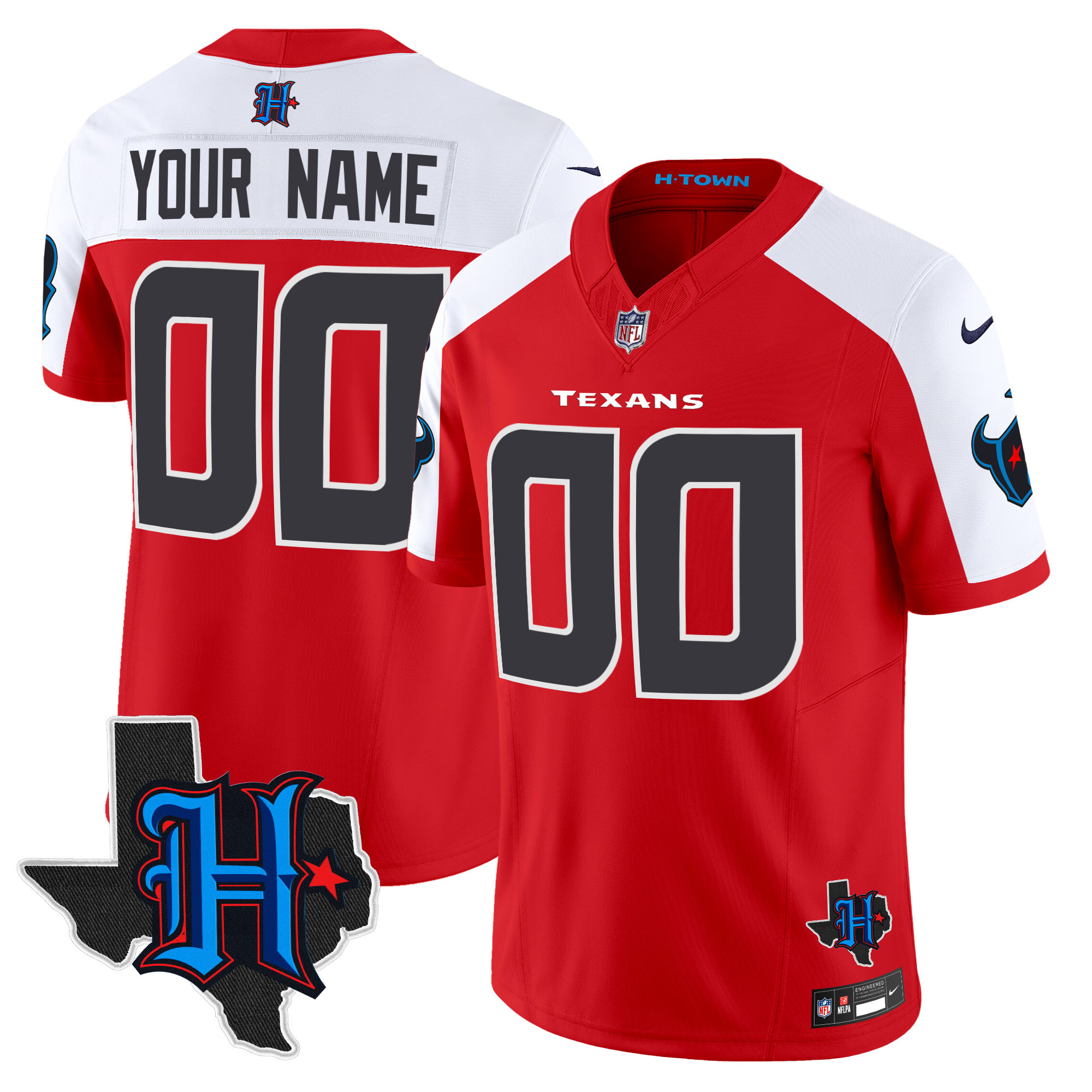 Houston Texans 2024 Texas Patch Vapor Limited Custom Red Alternate Jersey - All Stitched 