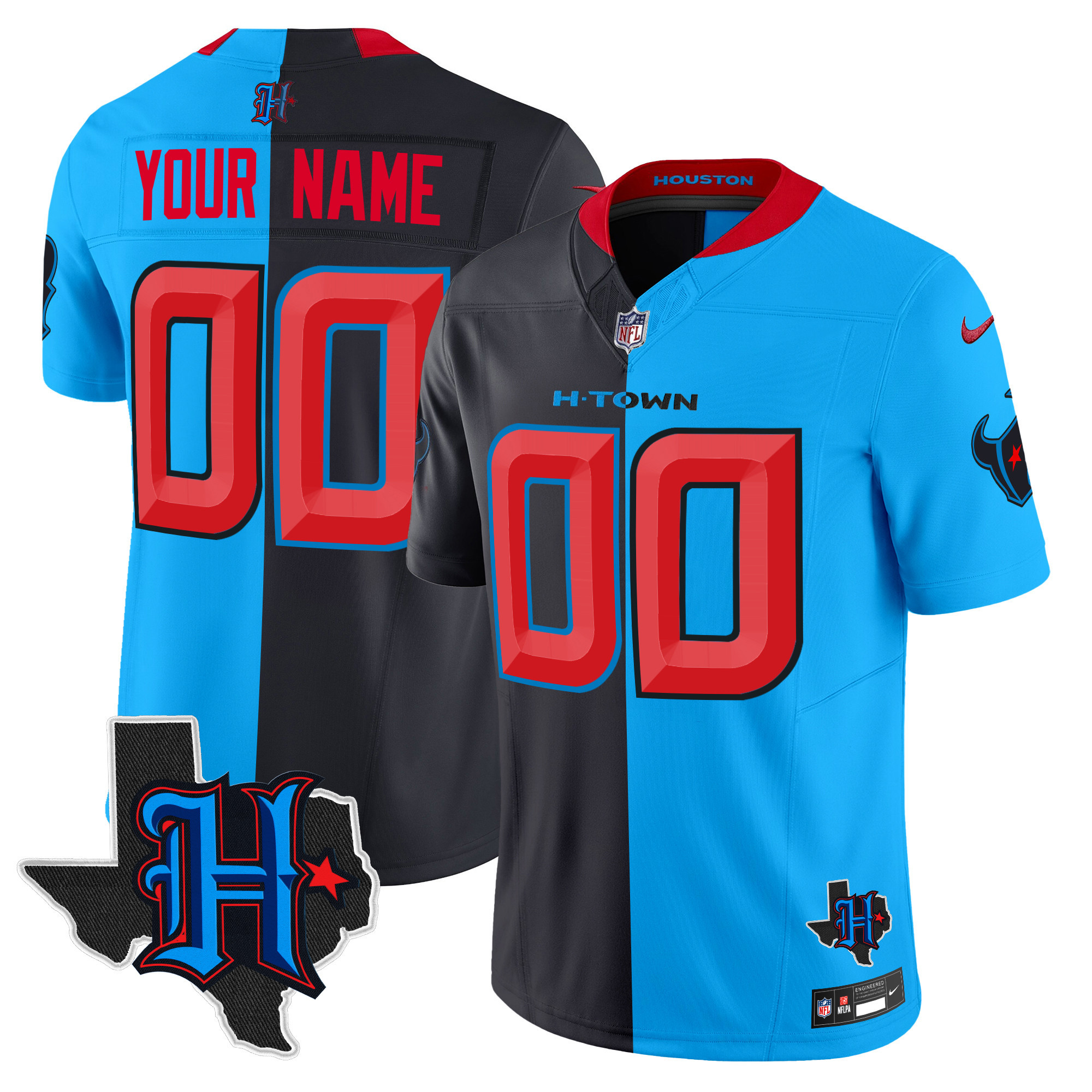 Houston Texans 2024 Texas Patch Vapor Limited Custom Split Jersey - All Stitched 