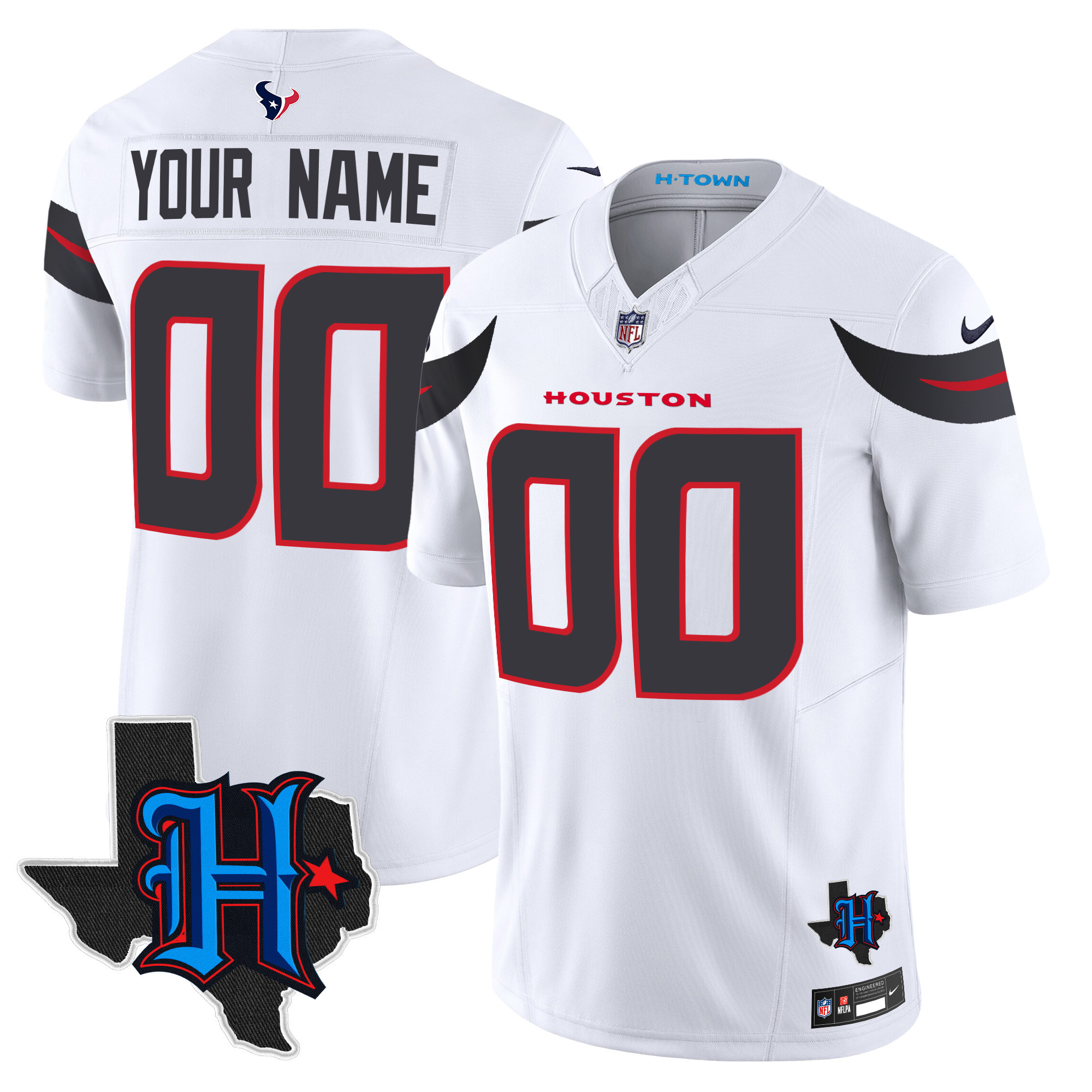 Houston Texans 2024 Texas Patch Vapor Limited Custom White Jersey - All Stitched 