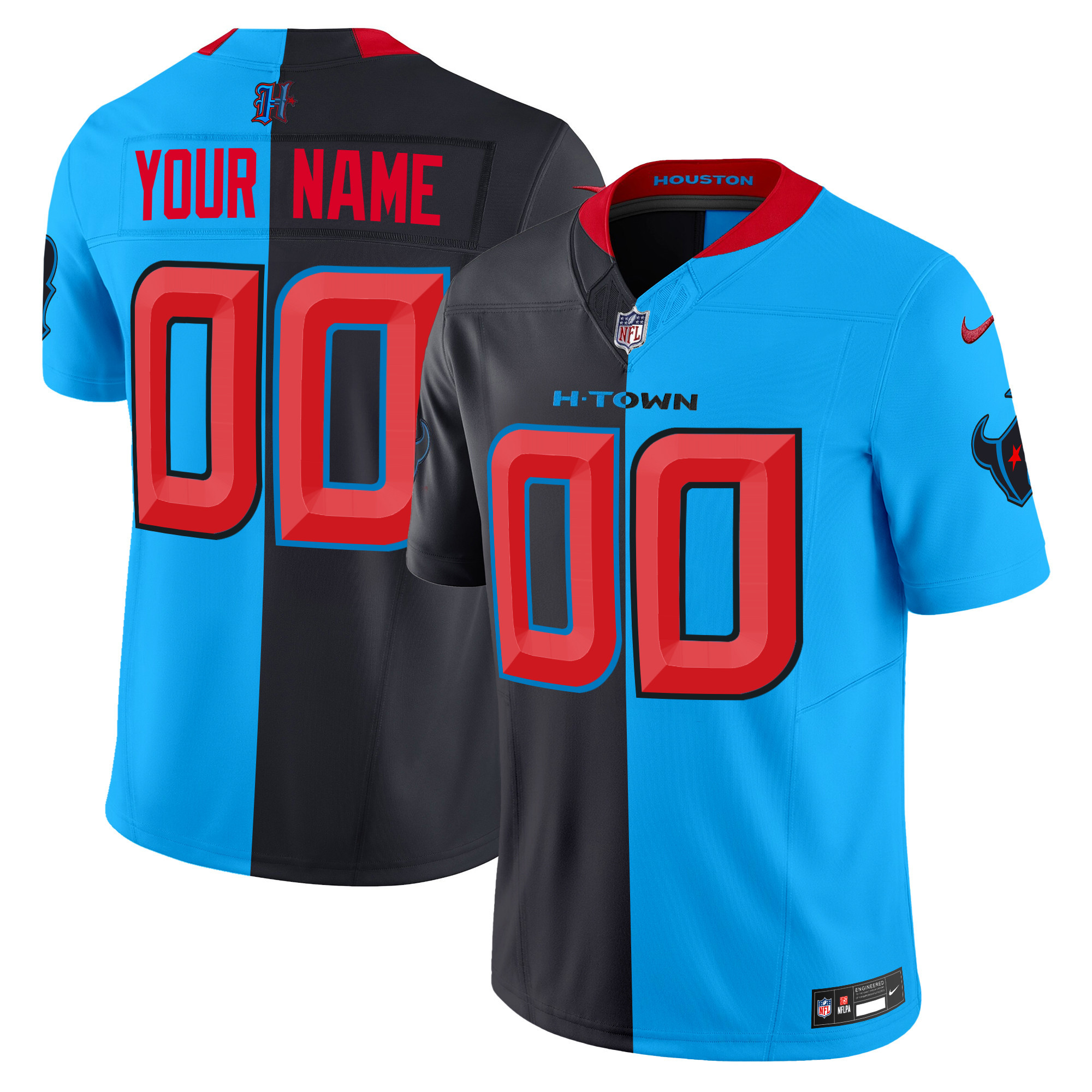 Houston Texans 2024 Vapor Limited Custom Split Jersey - All Stitched 
