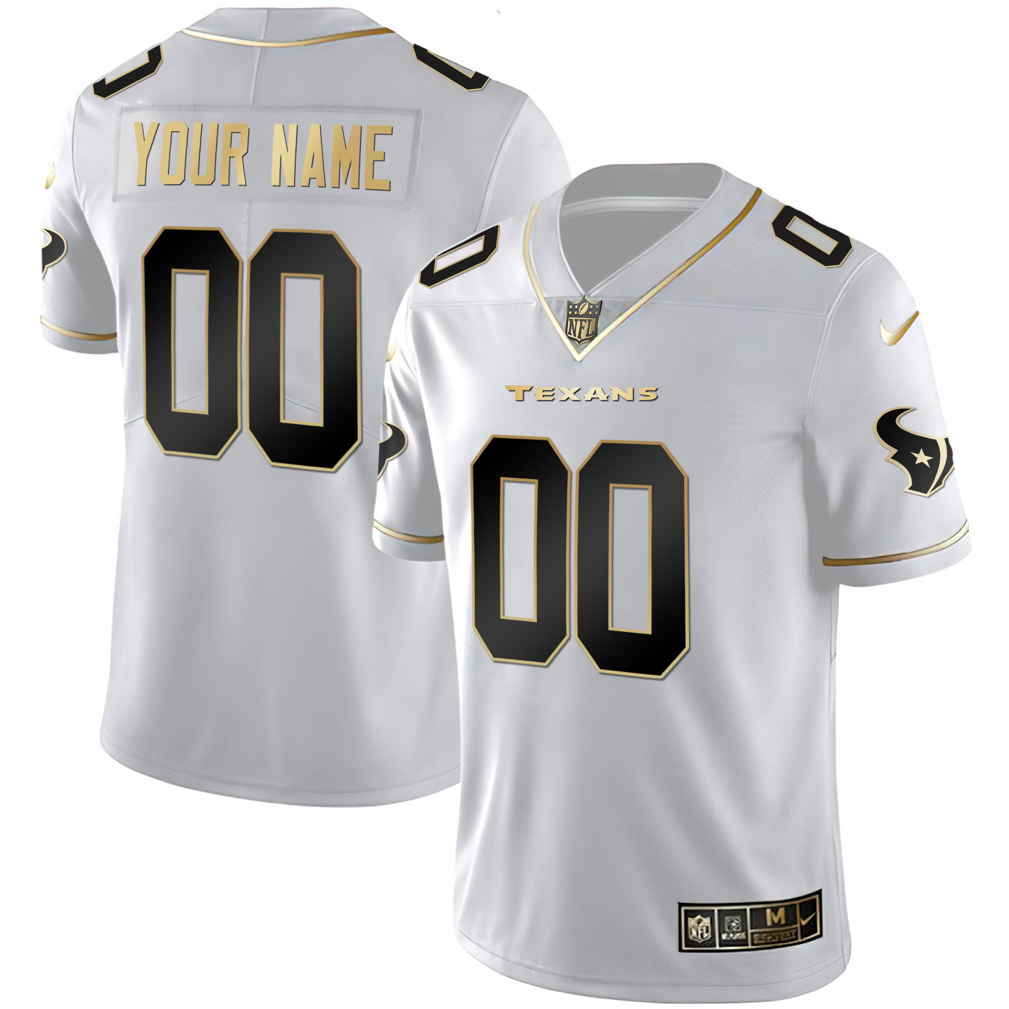 Houston Texans Black & White Gold Custom White Gold Jersey - All Stitched 