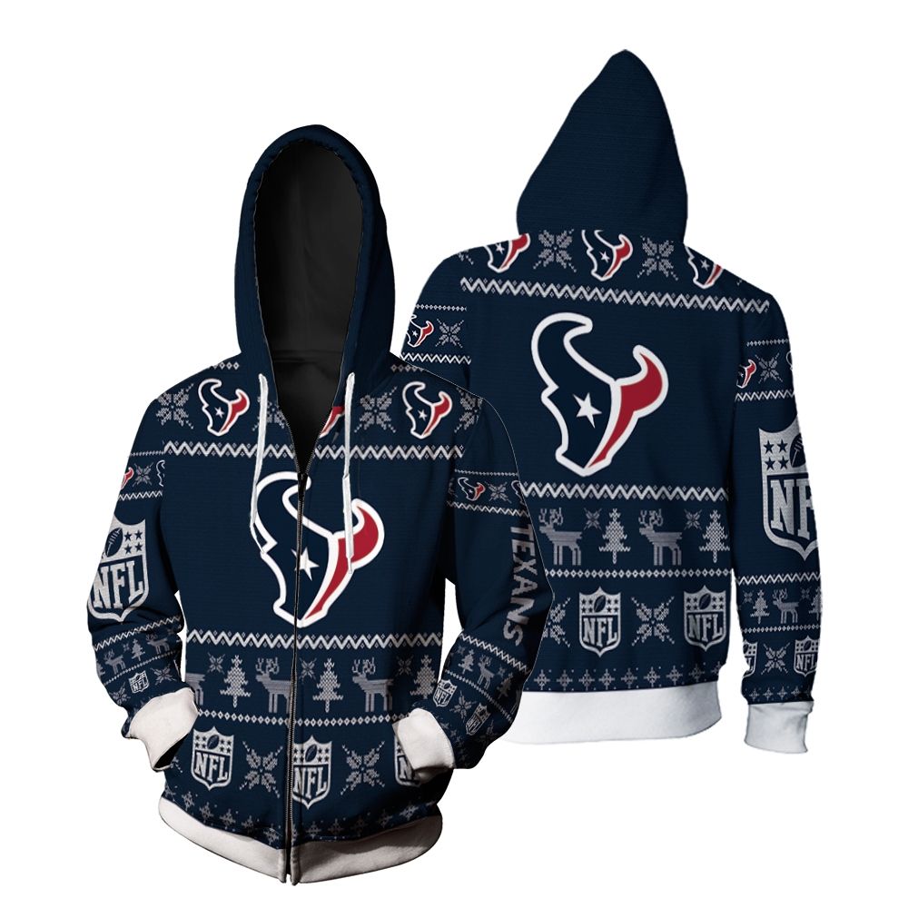 Houston Texans Christmas 3D Zip Hoodie