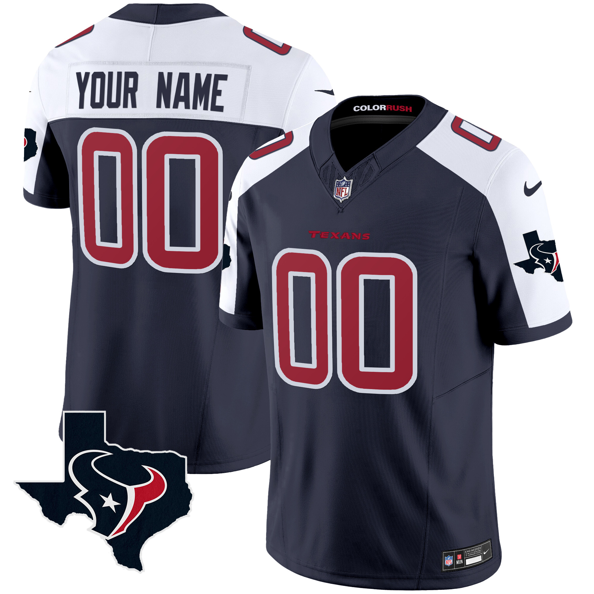 Houston Texans Color Rush Legend Vapor Custom Navy Alternate Jersey - All Stitched 