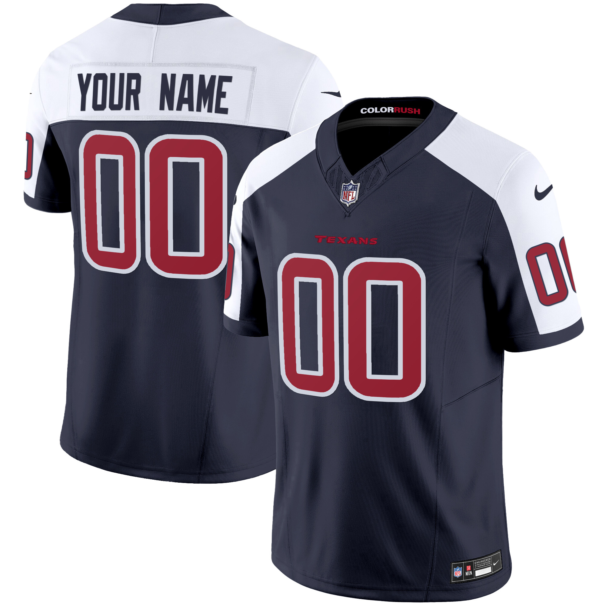 Houston Texans Color Rush Legend Vapor Custom Navy Alternate Jersey - All Stitched 