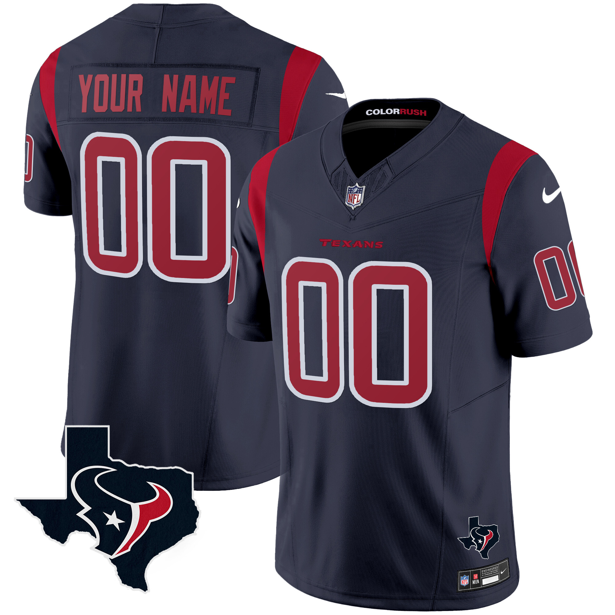 Houston Texans Color Rush Legend Vapor Custom Navy Jersey - All Stitched 