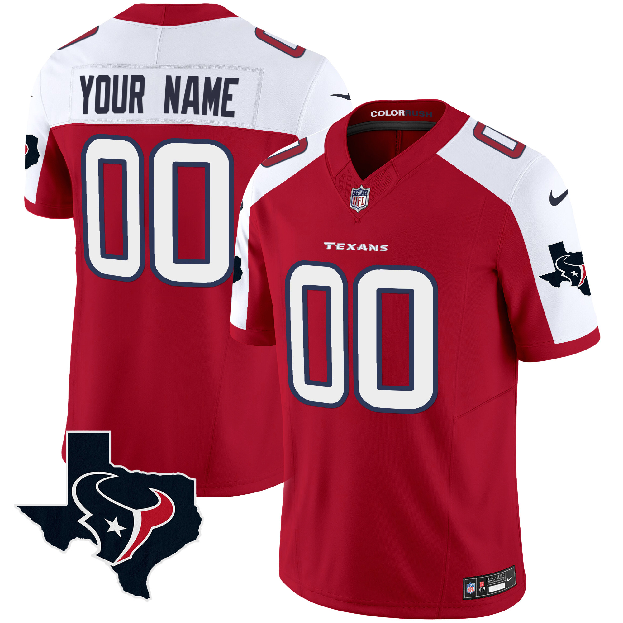 Houston Texans Color Rush Legend Vapor Custom Red Alternate Jersey - All Stitched 