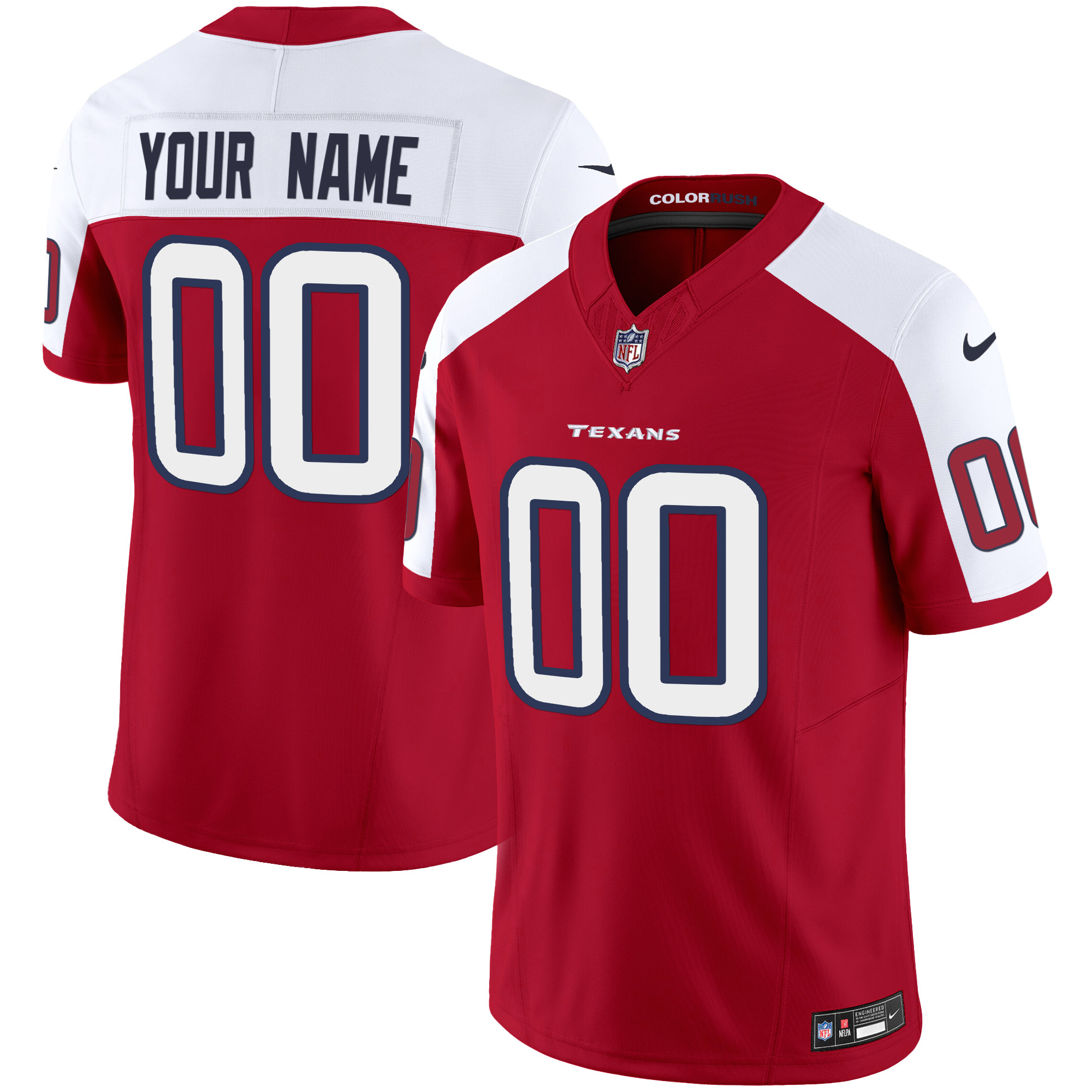 Houston Texans Color Rush Legend Vapor Custom Red Alternate Jersey - All Stitched 