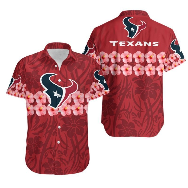Houston Texans Flower and Logo Hawaiian Shirt