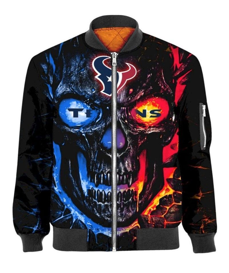 Houston Texans Football Team Skull Full Over Printing Gift For Fan 3D Bomber Jacket