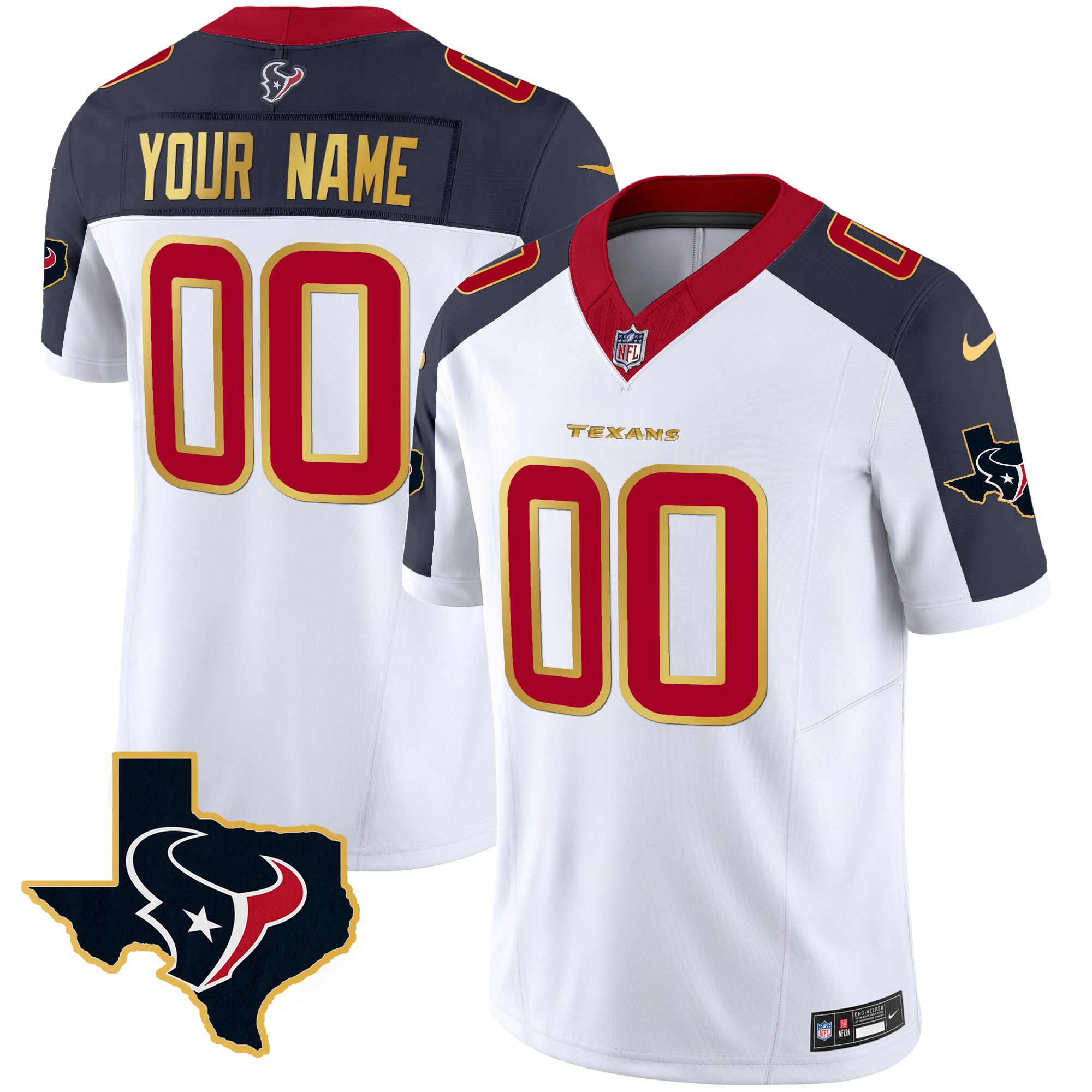 Houston Texans Gold Trim Vapor Custom Inverted Jersey - All Stitched 