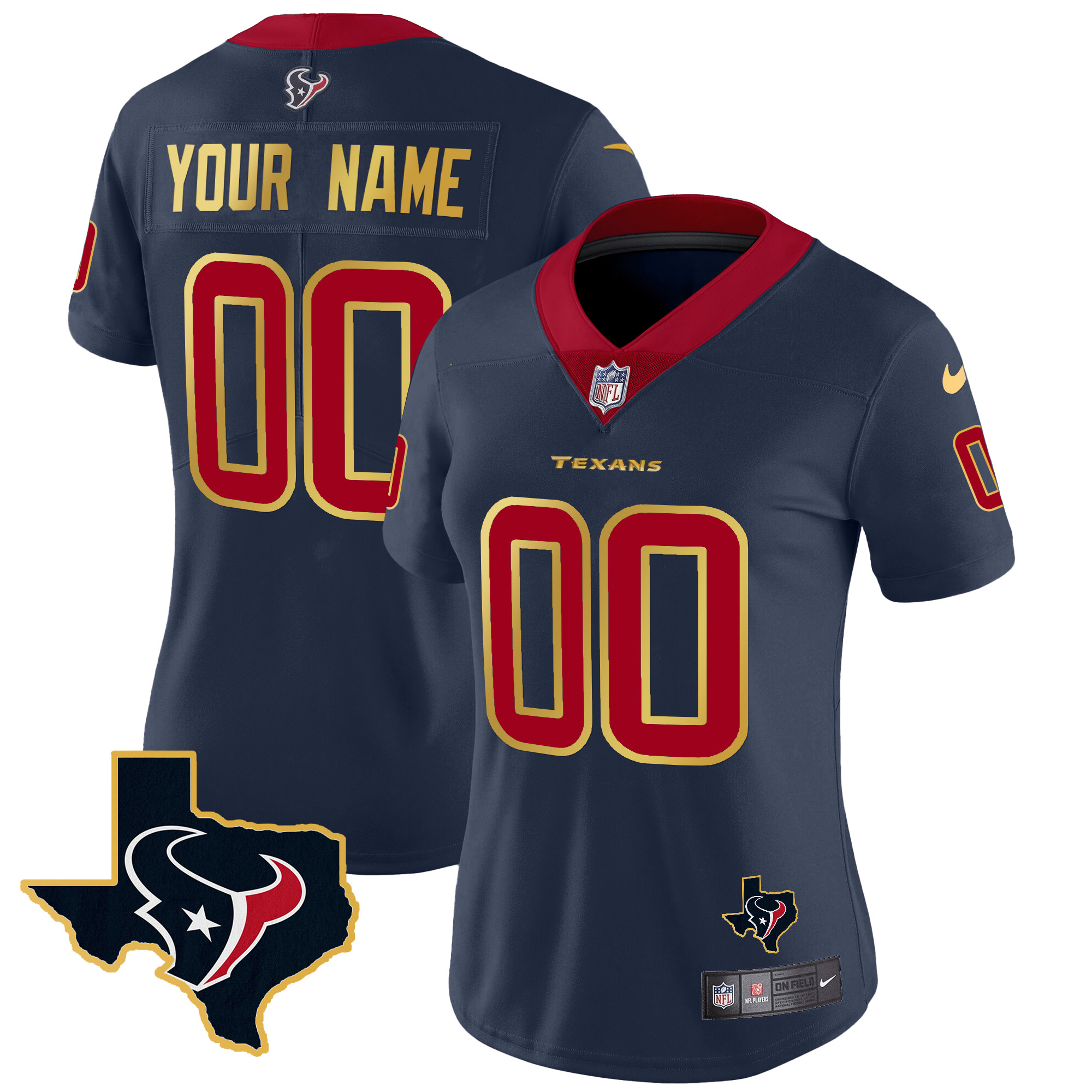 Houston Texans Gold Trim Vapor Custom Navy Jersey - All Stitched 