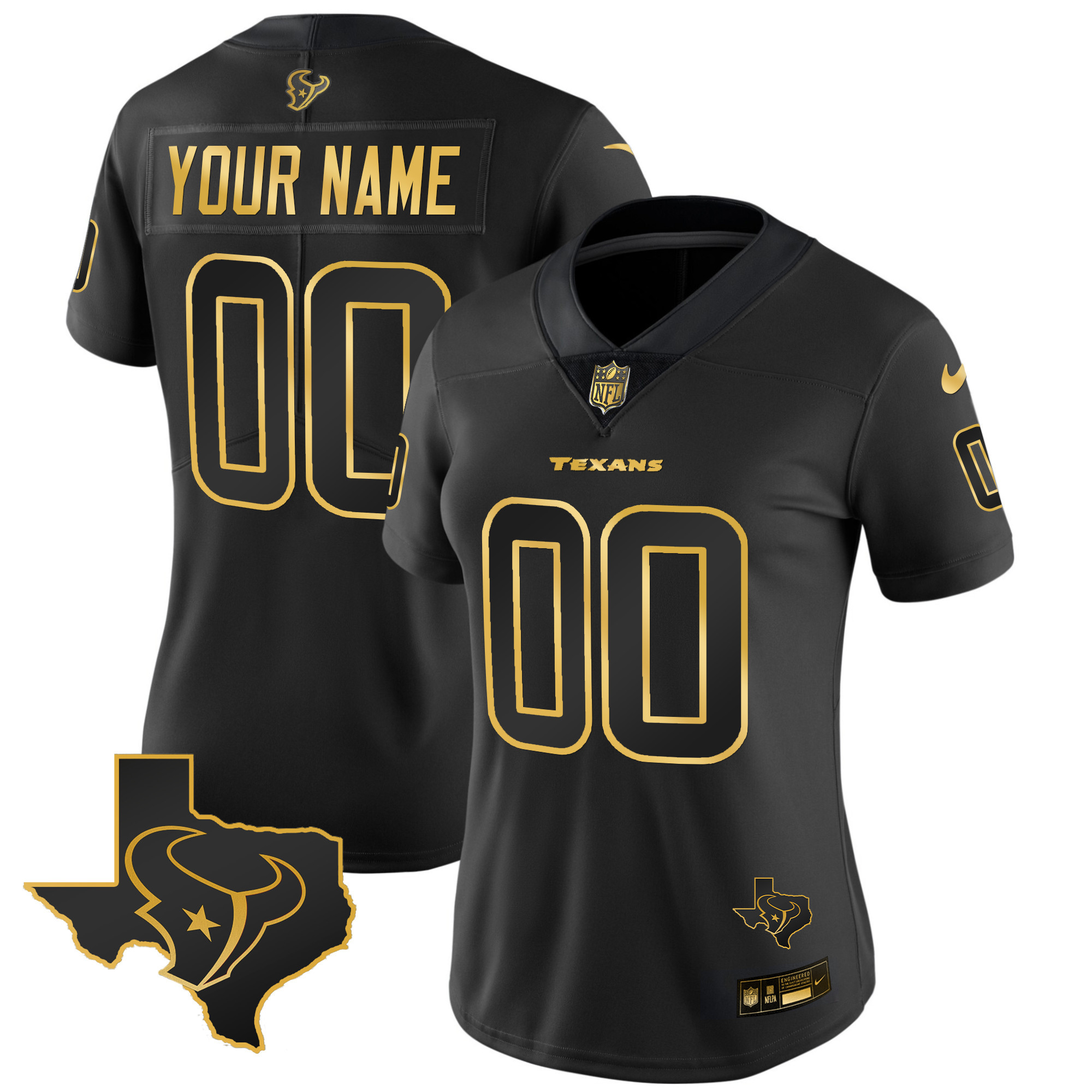 Houston Texans Gold Vapor Limited Custom Black Gold Jersey - All Stitched 