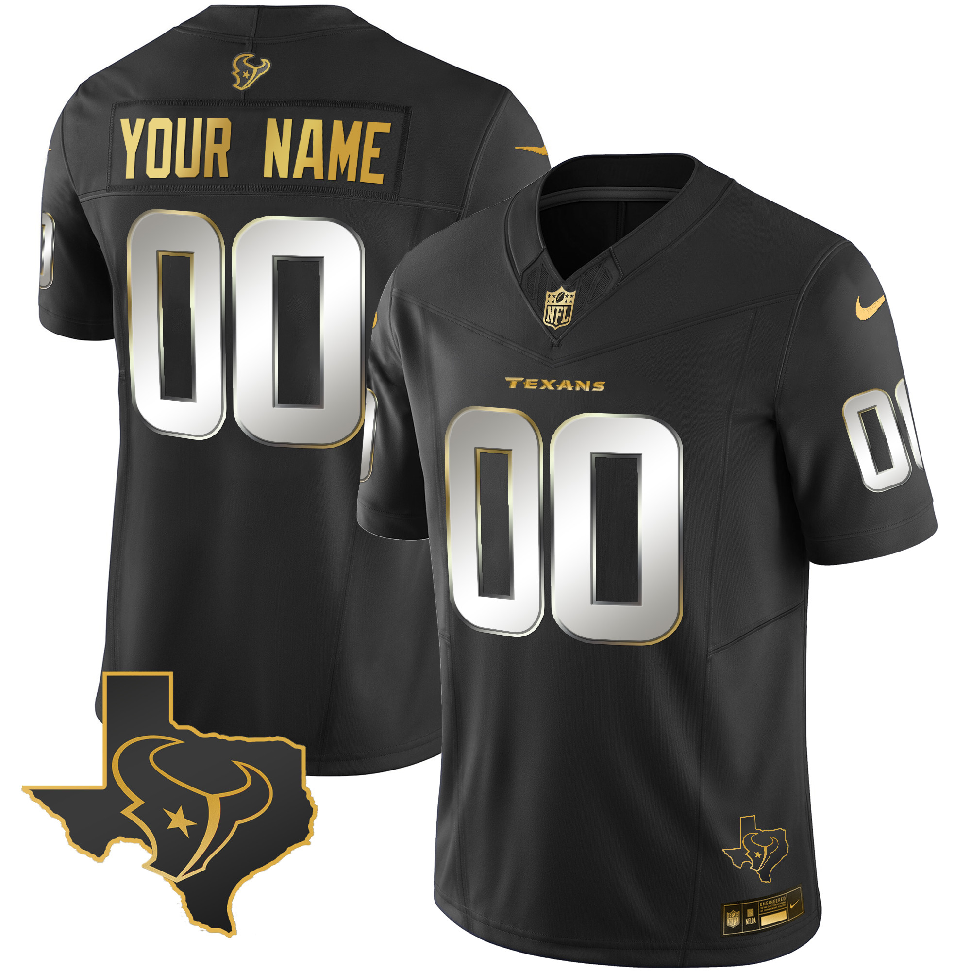 Houston Texans Gold Vapor Limited Custom Black Limited Jersey - All Stitched 