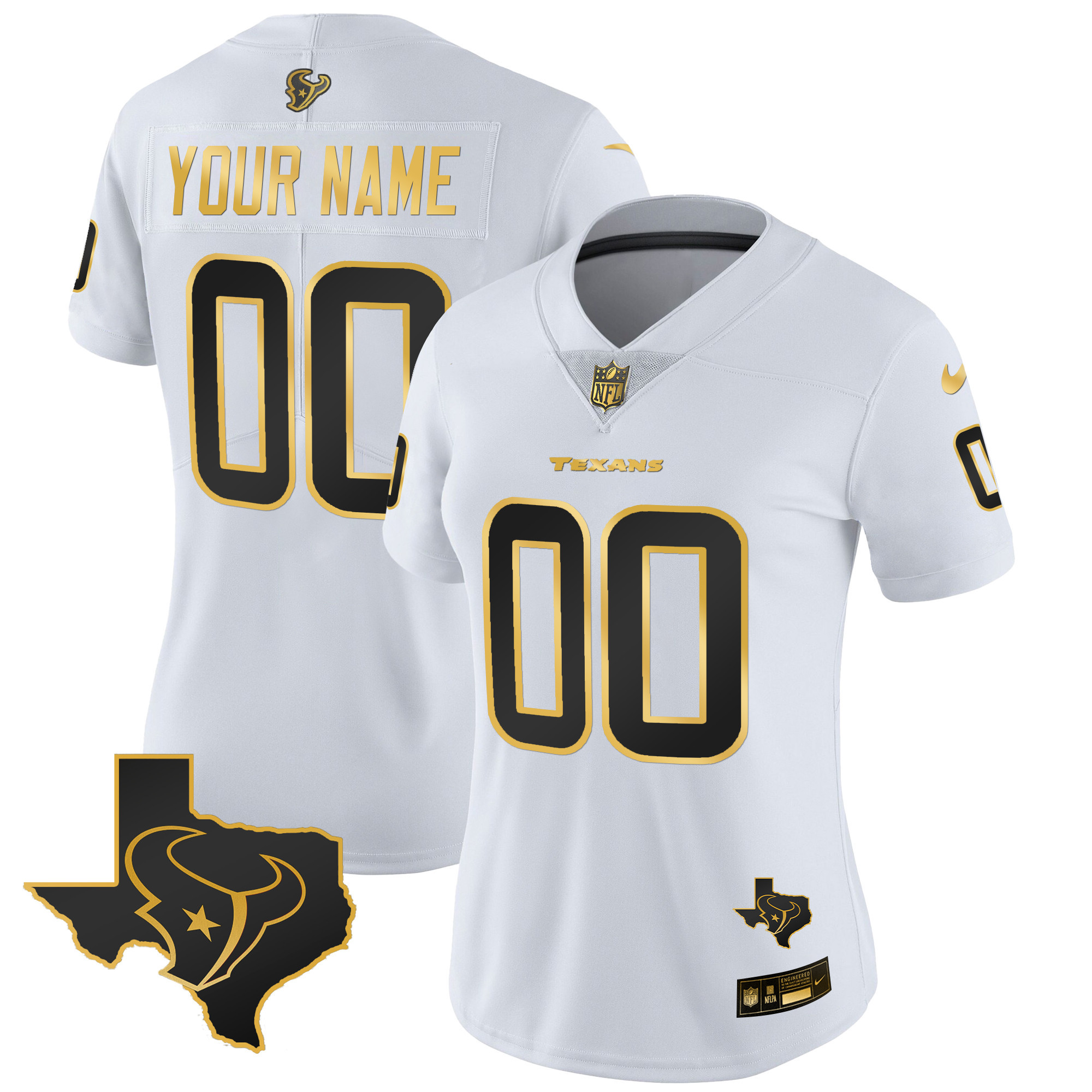 Houston Texans Gold Vapor Limited Custom White Gold Jersey - All Stitched 