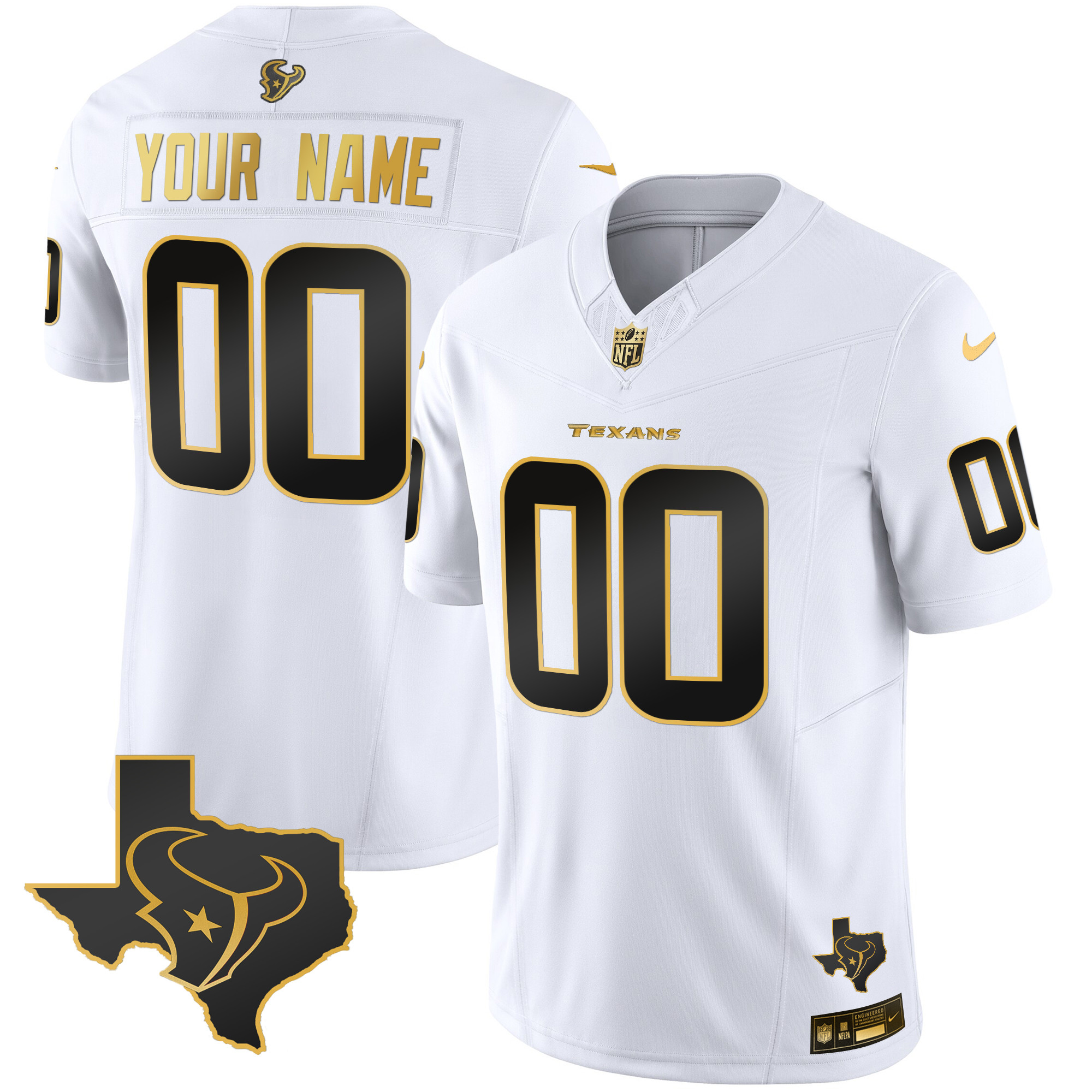 Houston Texans Gold Vapor Limited Custom White Gold Jersey - All Stitched 