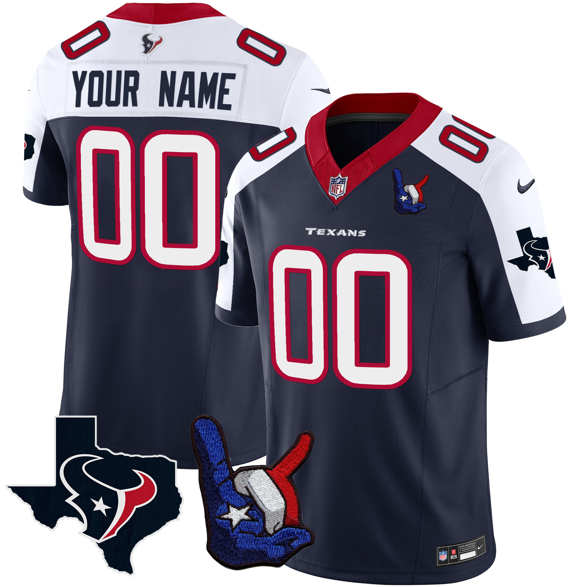 Houston Texans Hand Sign Throwing Up The H Vapor Custom Navy Alternate Jersey - All Stitched 
