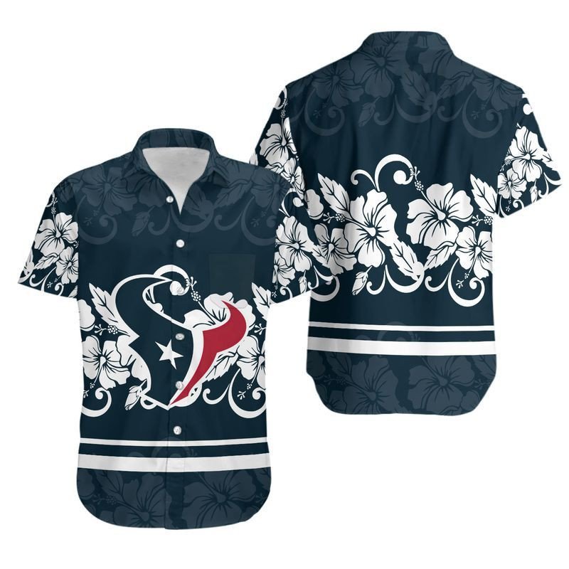 Houston Texans Hibiscus Flowers Hawaiian Shirt