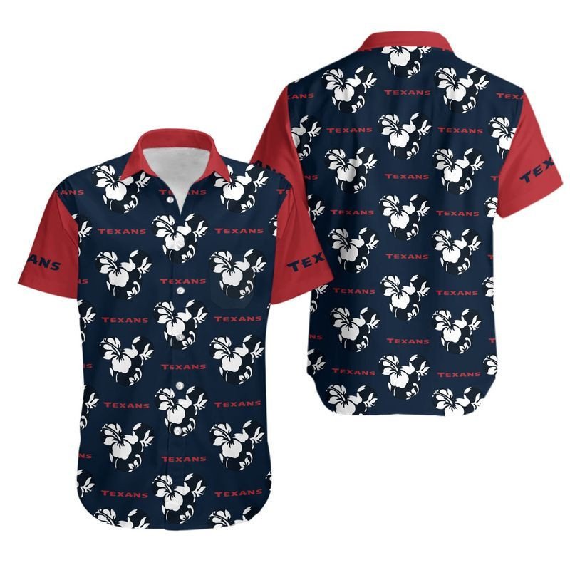 Houston Texans Mickey and Flowers Hawaiian Shirt