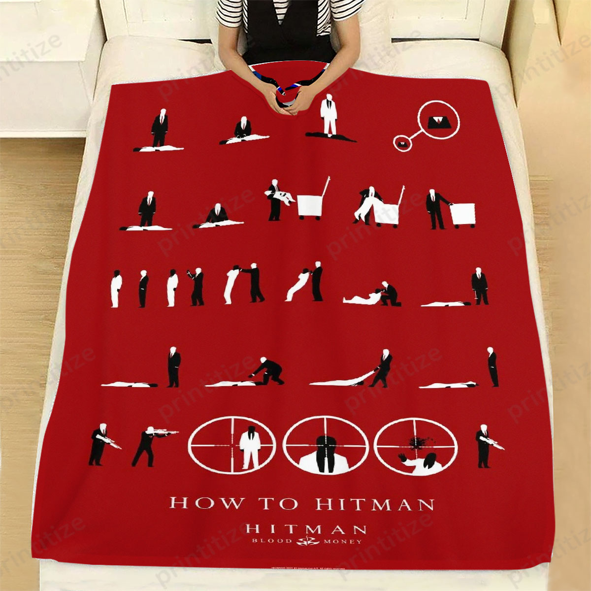 How To Hitman Sketch Red Fleece Blanket