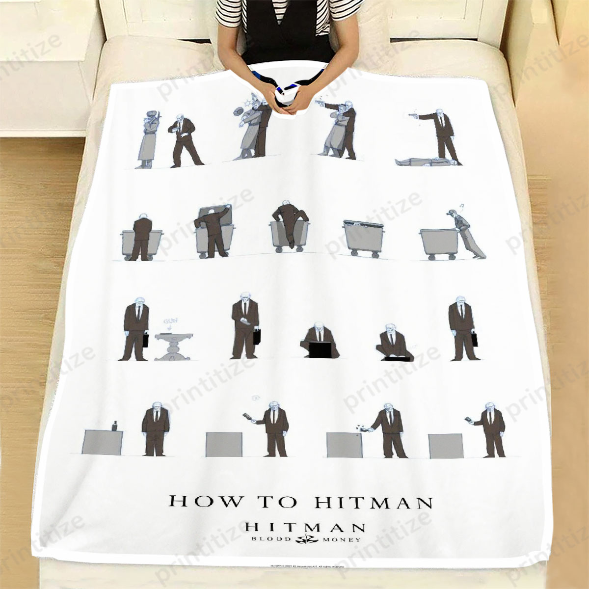 How To Hitman Sketch White Fleece Blanket
