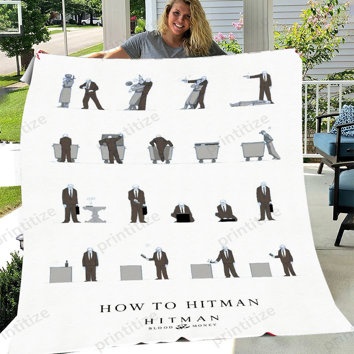 How To Hitman Sketch White Fleece Blanket