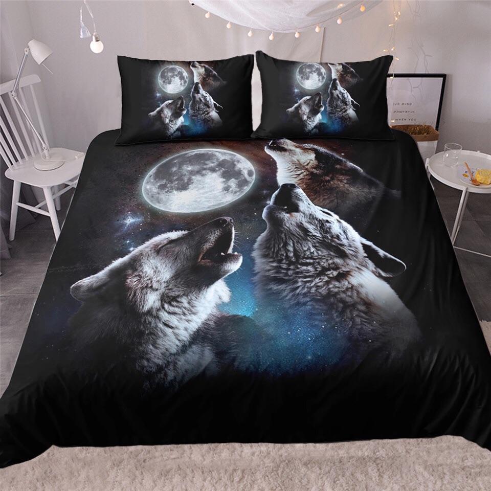 Howling At The Moon 3D Customized Duvet Cover Bedding Set