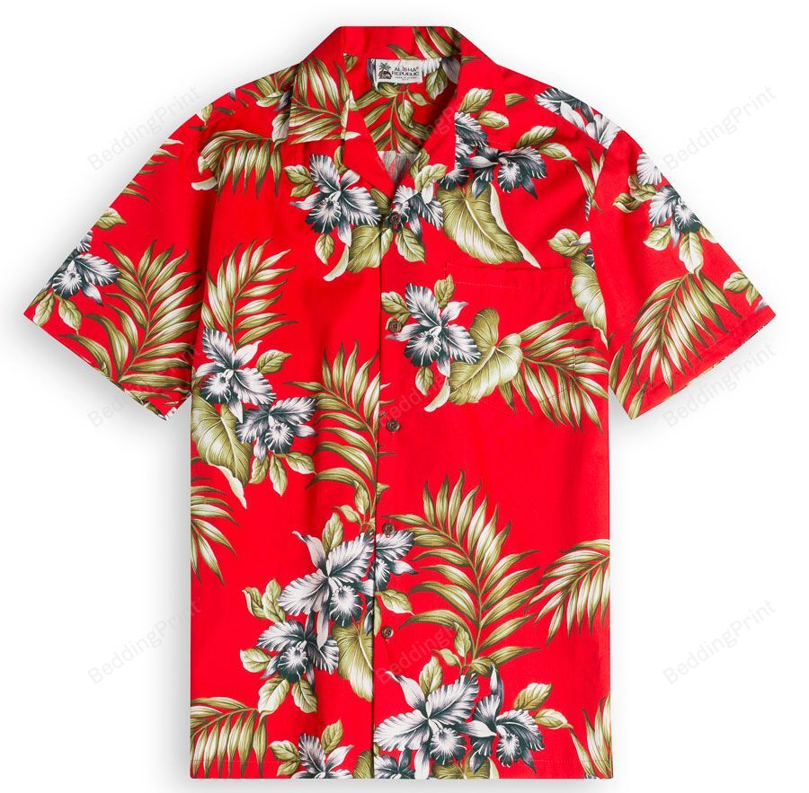 Hss147 Premium Orchids Red Hawaiian Shirt