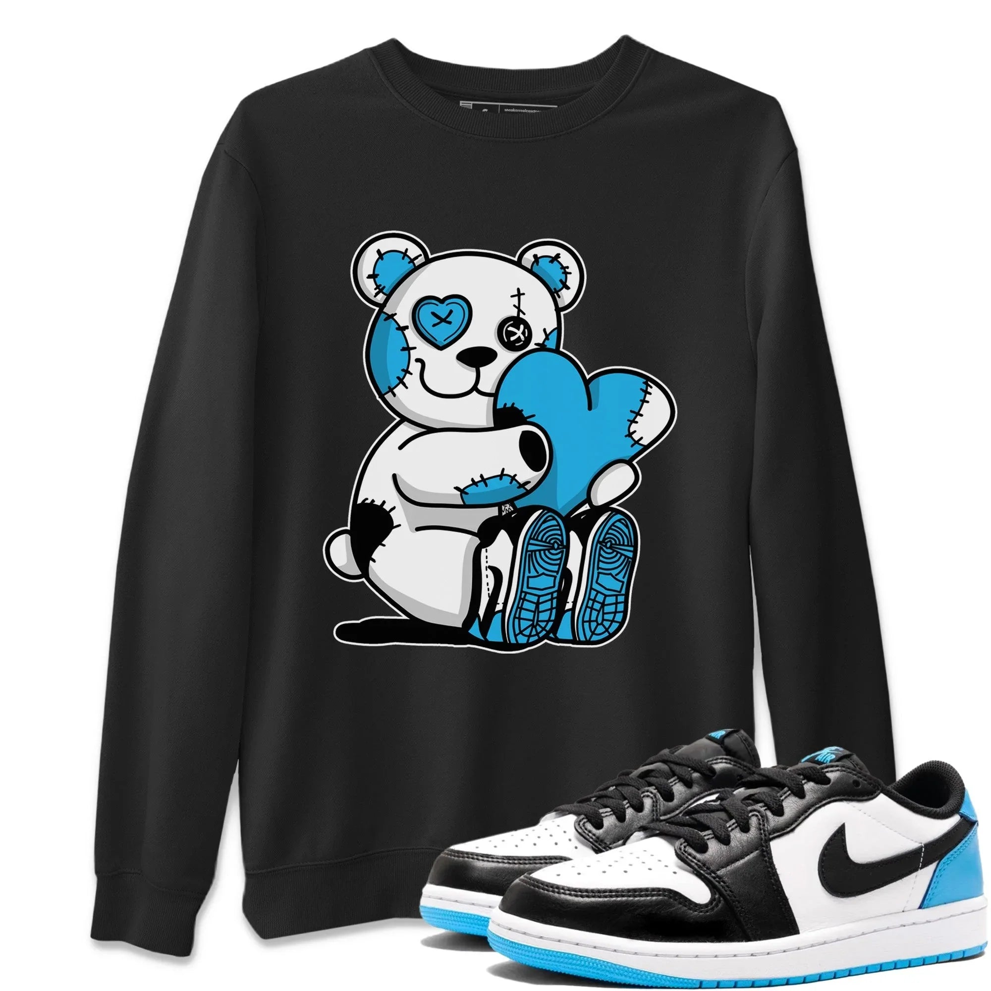 Hugging Bear Unisex Sweater – Air Jordan 1 Powder Blue, Sneakers Matching Sweater