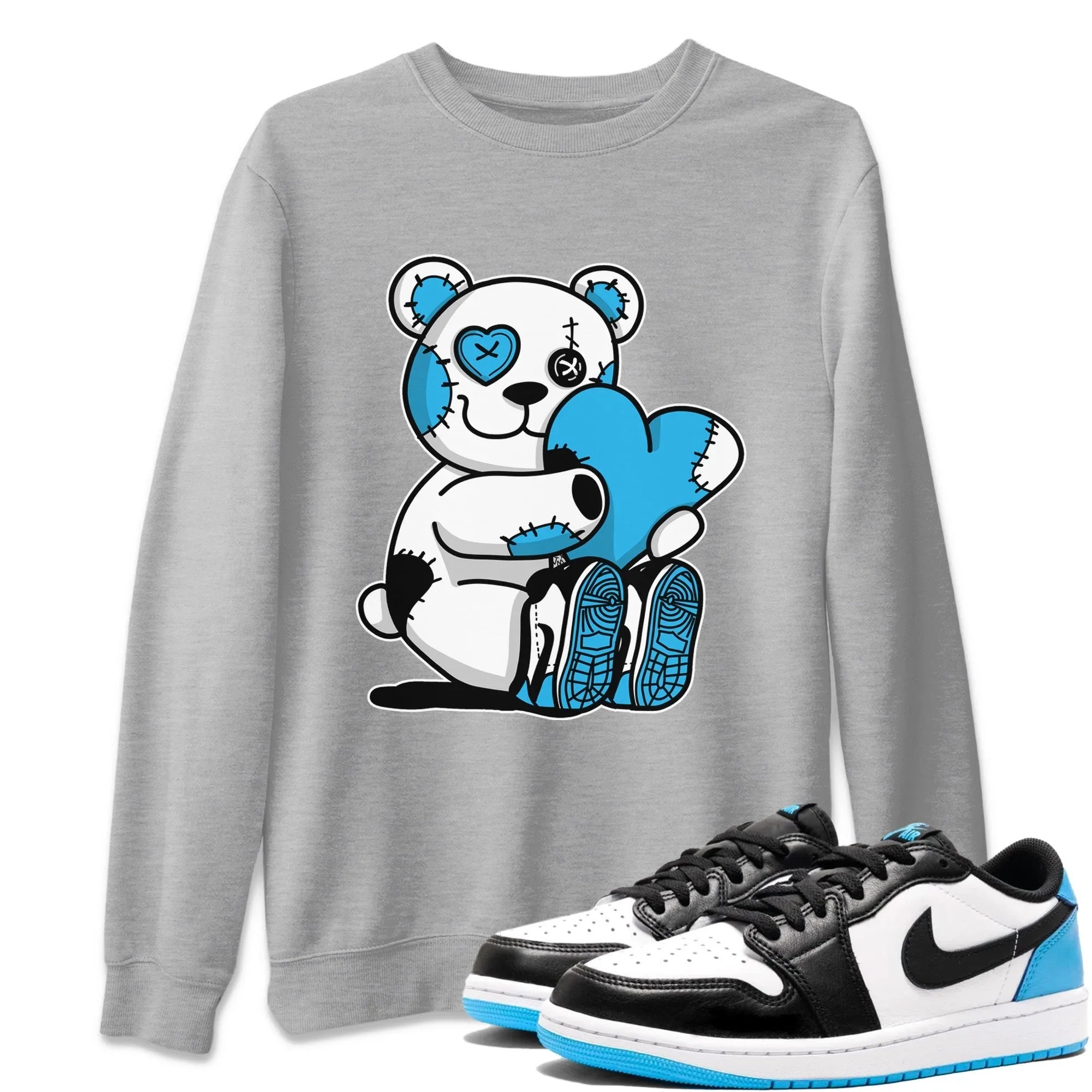 Hugging Bear Unisex Sweater – Air Jordan 1 Powder Blue, Sneakers Matching Sweater