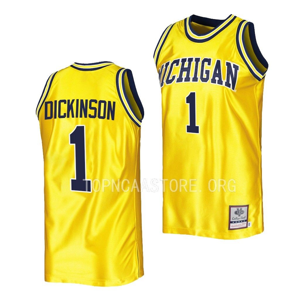 Hunter Dickinson Michigan Wolverines #1 Maize College Vault Jersey Mitchell Ness