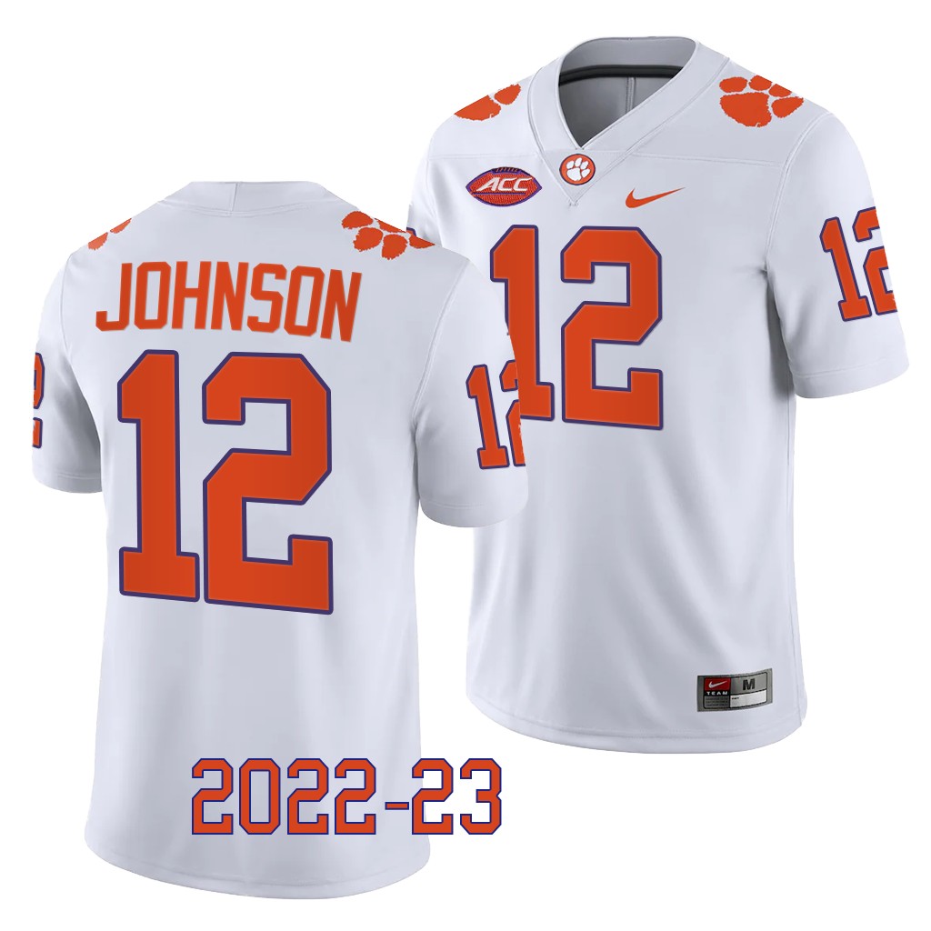 Hunter Johnson Clemson Tigers #12 White Jersey 2022-23 College Men's Game Uniform