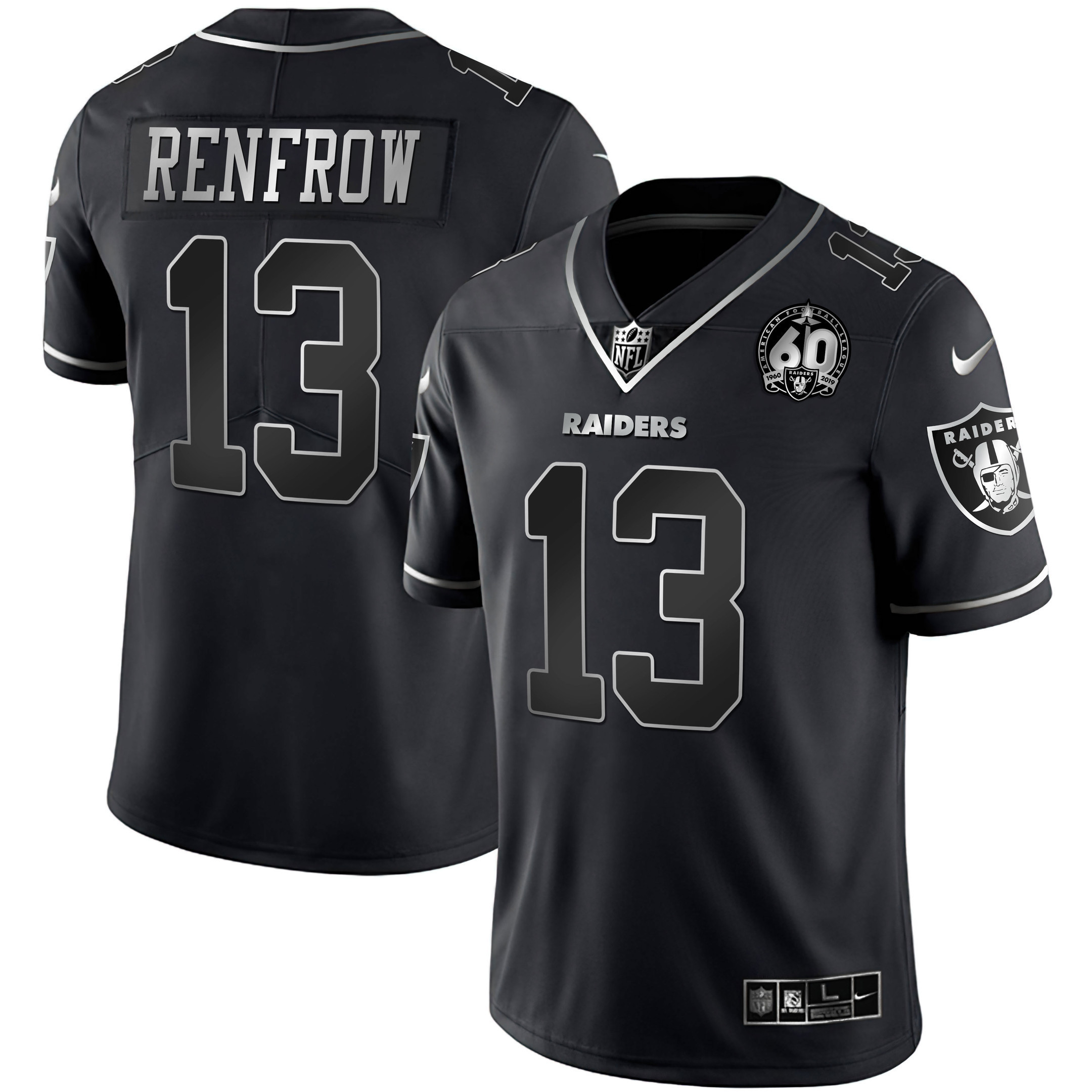 Hunter Renfrow Men's Las Vegas Raiders 60th Season Patch Gold & Split Black Silver Jersey - All Stitched 