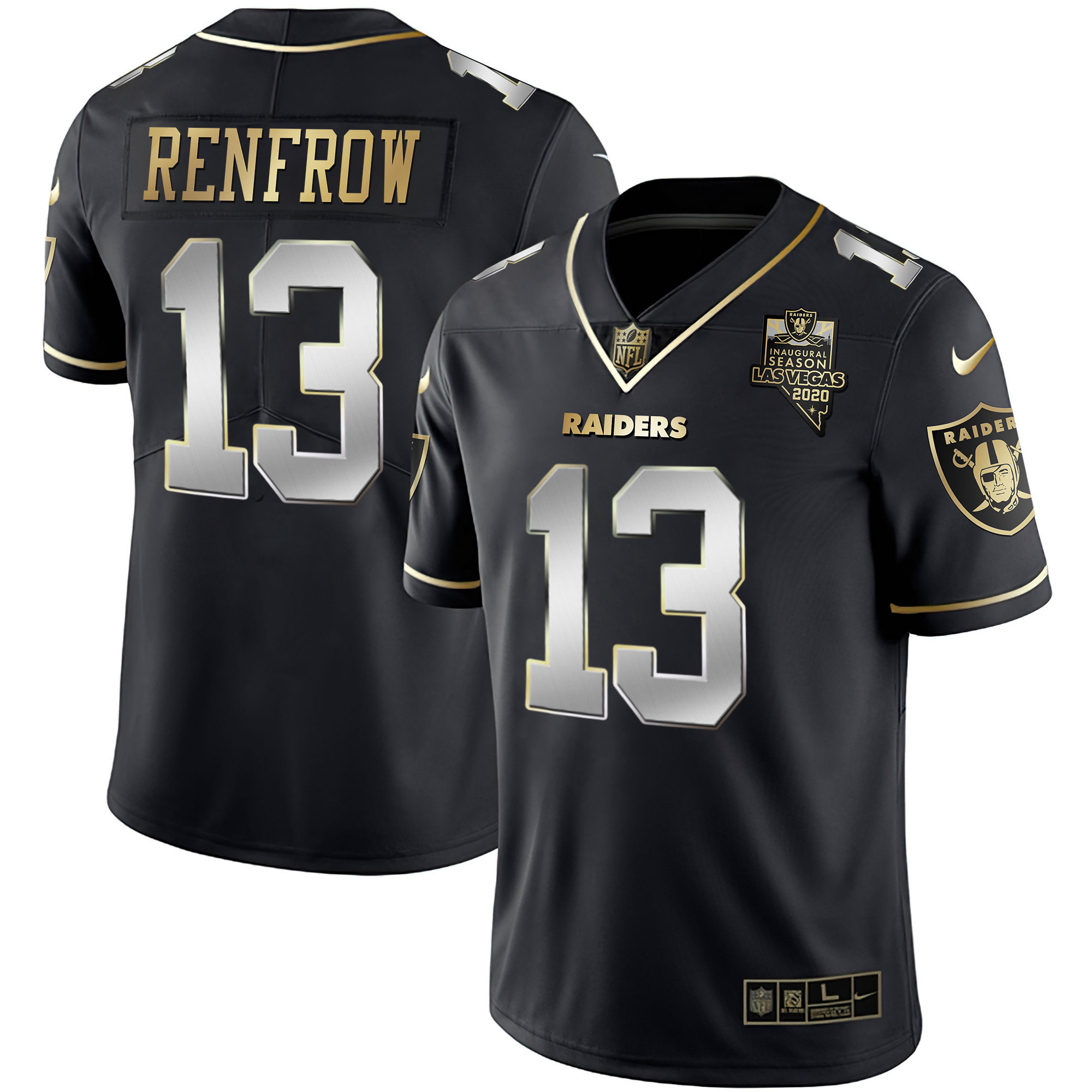 Hunter Renfrow Men's Las Vegas Raiders Inaugural Season Patch Gold & Split Black Limited Jersey - All Stitched 