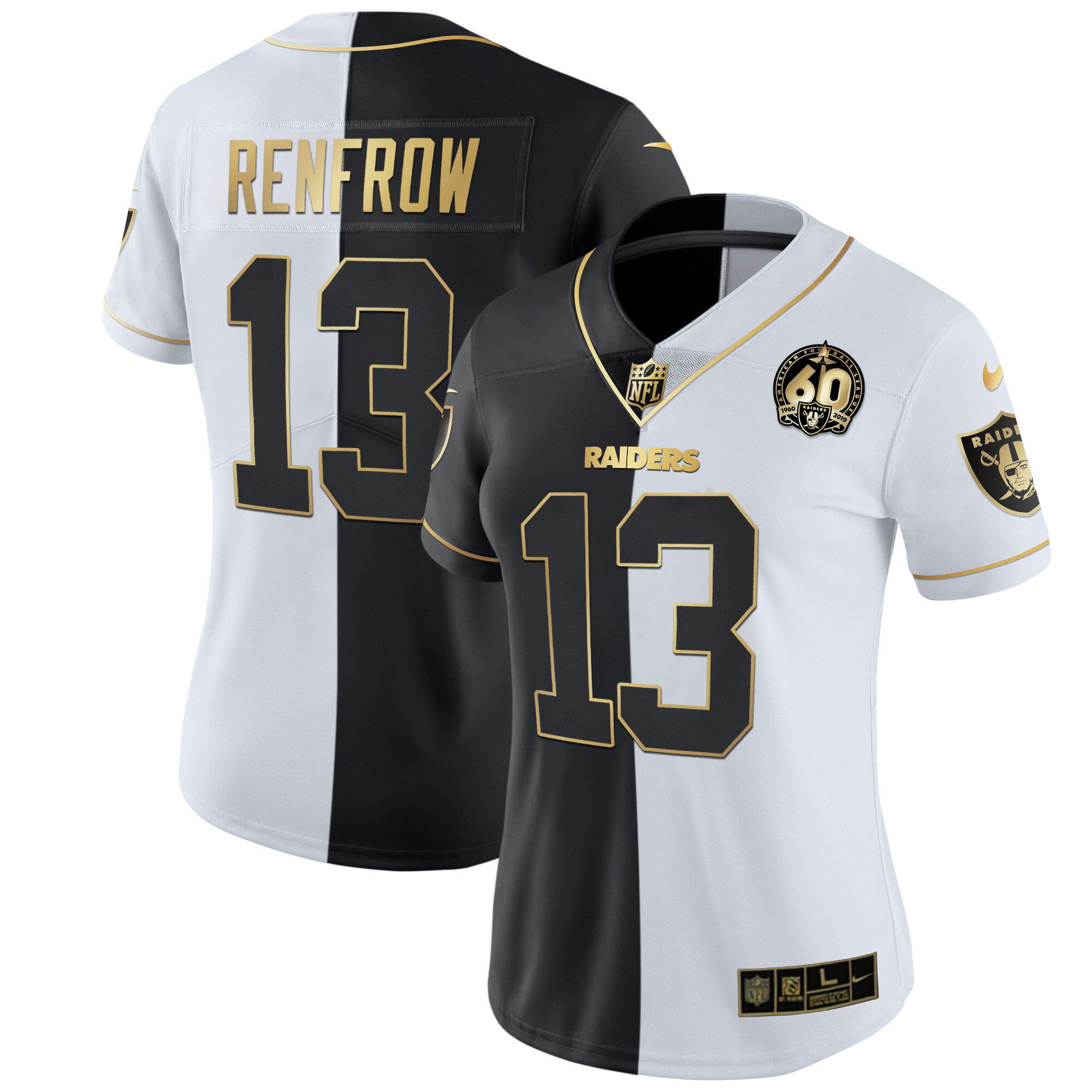 Hunter Renfrow Women's Las Vegas Raiders 60th Season Patch Gold & Split Split Gold Jersey - All Stitched 