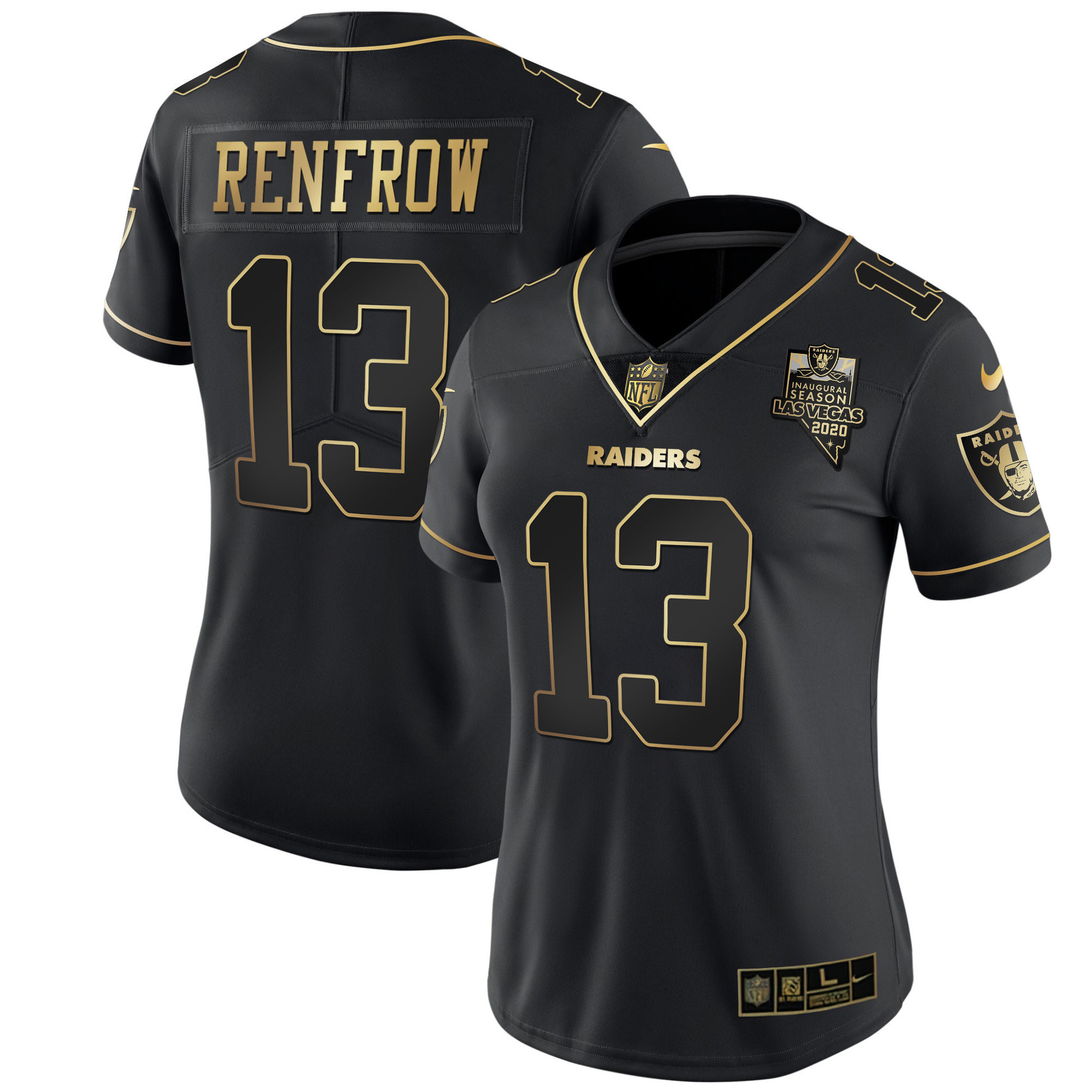 Hunter Renfrow Women's Las Vegas Raiders Inaugural Season Patch Gold & Split Black Gold Jersey - All Stitched 