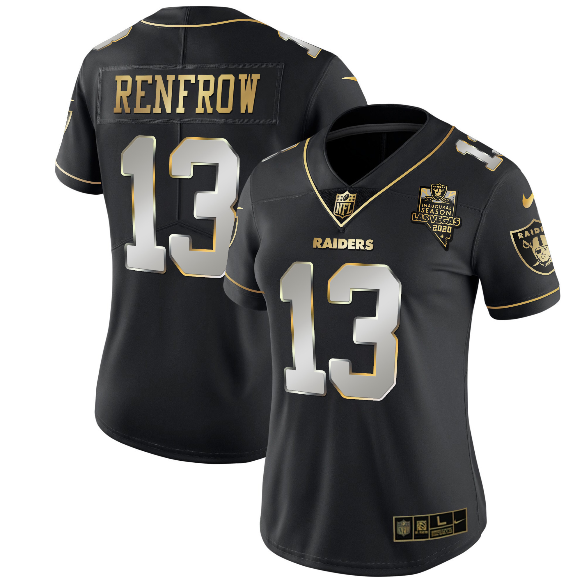Hunter Renfrow Women's Las Vegas Raiders Inaugural Season Patch Gold & Split Black Limited Jersey - All Stitched 