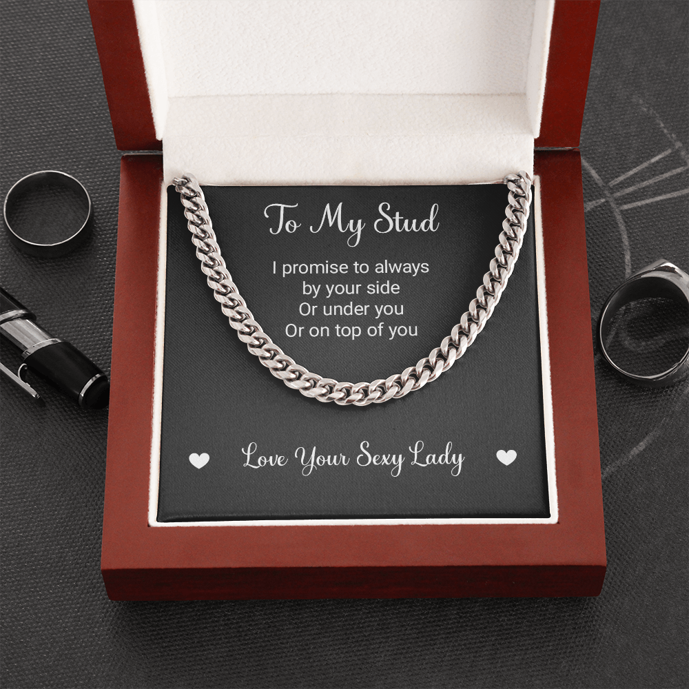 Husband, Boyfriend Necklace, My Stud Necklace – I Promise To Always By Your Side, Perfect Gift for Idea, Anniversary, Birthday Gift, Cuban Link Chain
