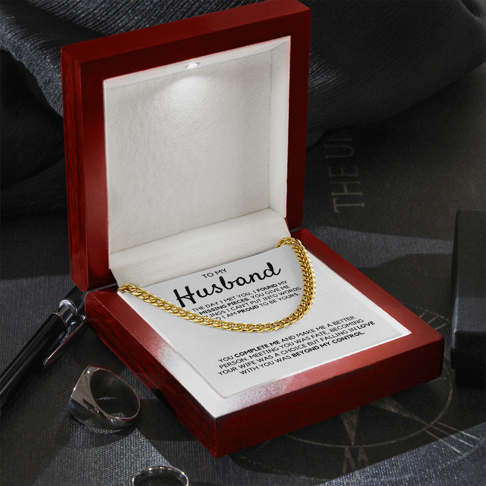 Husband Necklace – I Found Missing Pieces, Birthday Gift, Anniversary Gift, Best Idea for Gift, Cuban Link Chain Necklace