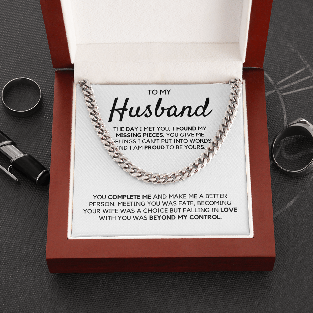 Husband Necklace – I Found Missing Pieces, Birthday Gift, Anniversary Gift, Best Idea for Gift, Cuban Link Chain Necklace