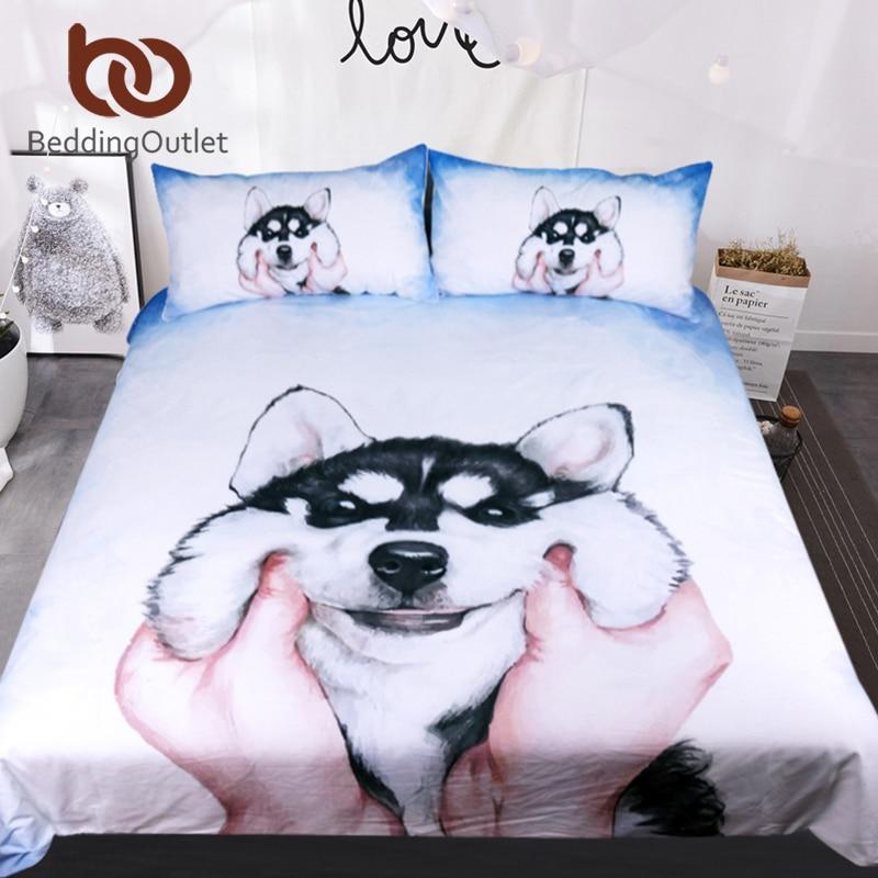 Husky Puppy Queen King Watercolor Et For Kids Animal 3D Customized Duvet Cover Bedding Set