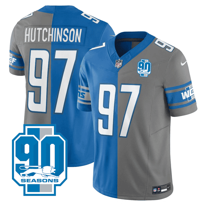 Hutchinson Detroit Lions 90th Year Patch Split Vapor Jersey - All Stitched 