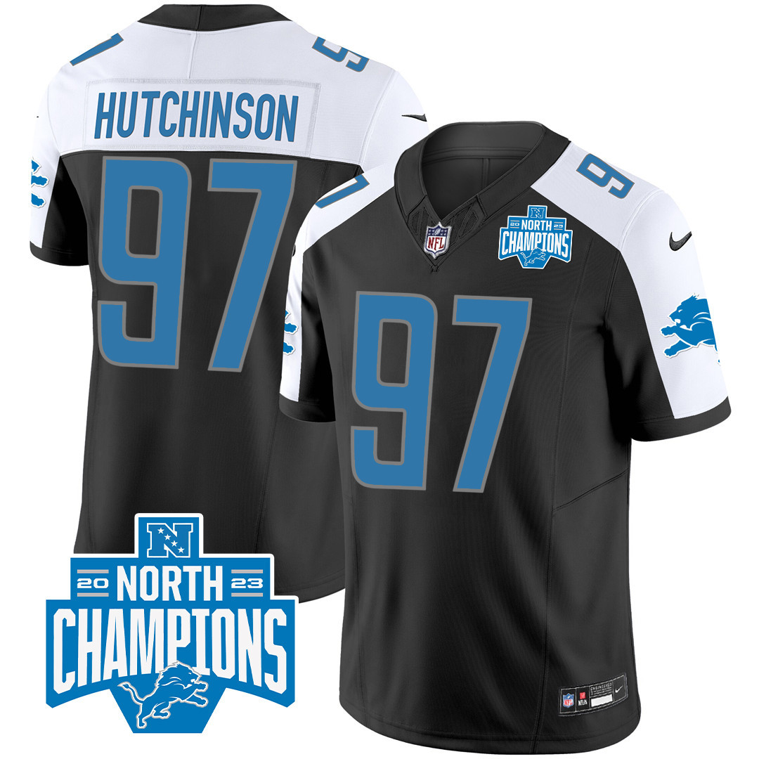 Hutchinson Men's Detroit Lions 2023 NFC North Division Champions Patch Vapor Black Alternate Jersey - All Stitched 