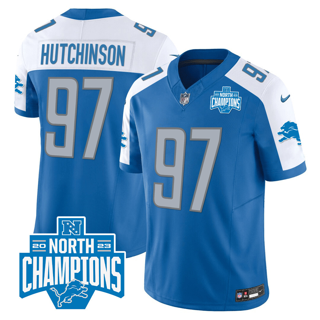 Hutchinson Men's Detroit Lions 2023 NFC North Division Champions Patch Vapor Blue Alternate Jersey - All Stitched 