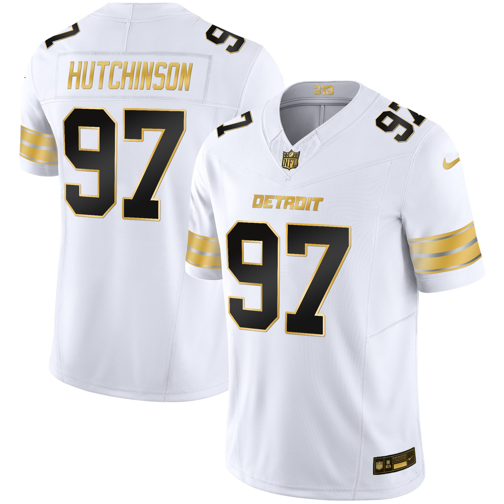 Hutchinson Men's Detroit Lions 2024 Gold Vapor Limited White Gold Jersey - All Stitched 