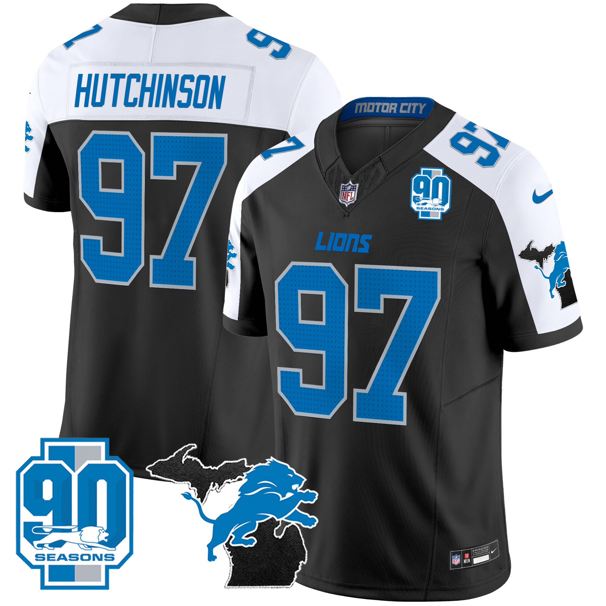 Hutchinson Men's Detroit Lions 2024 Michigan & 90th Year Patch Vapor Alternate Jersey - All Stitched 