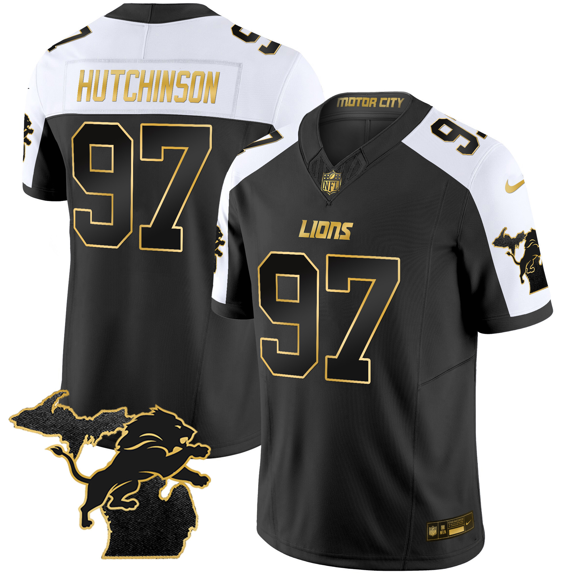 Hutchinson Men's Detroit Lions 2024 Michigan Patch Gold Vapor Alternate Jersey - All Stitched 