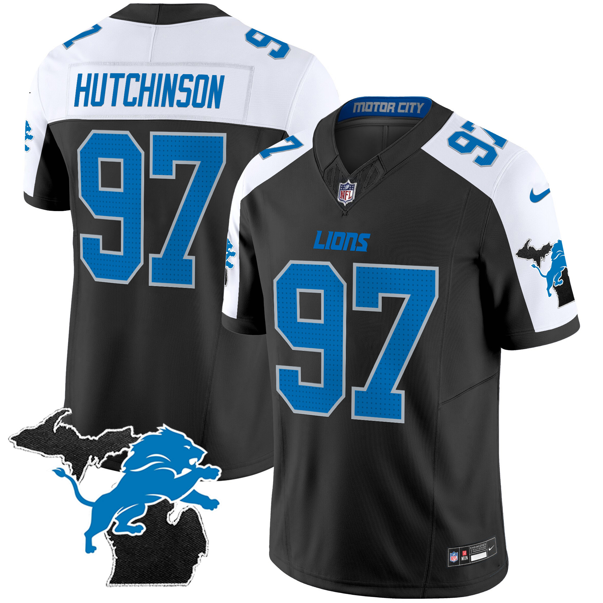 Hutchinson Men's Detroit Lions 2024 Michigan Patch Vapor Limited Alternate Jersey - All Stitched 