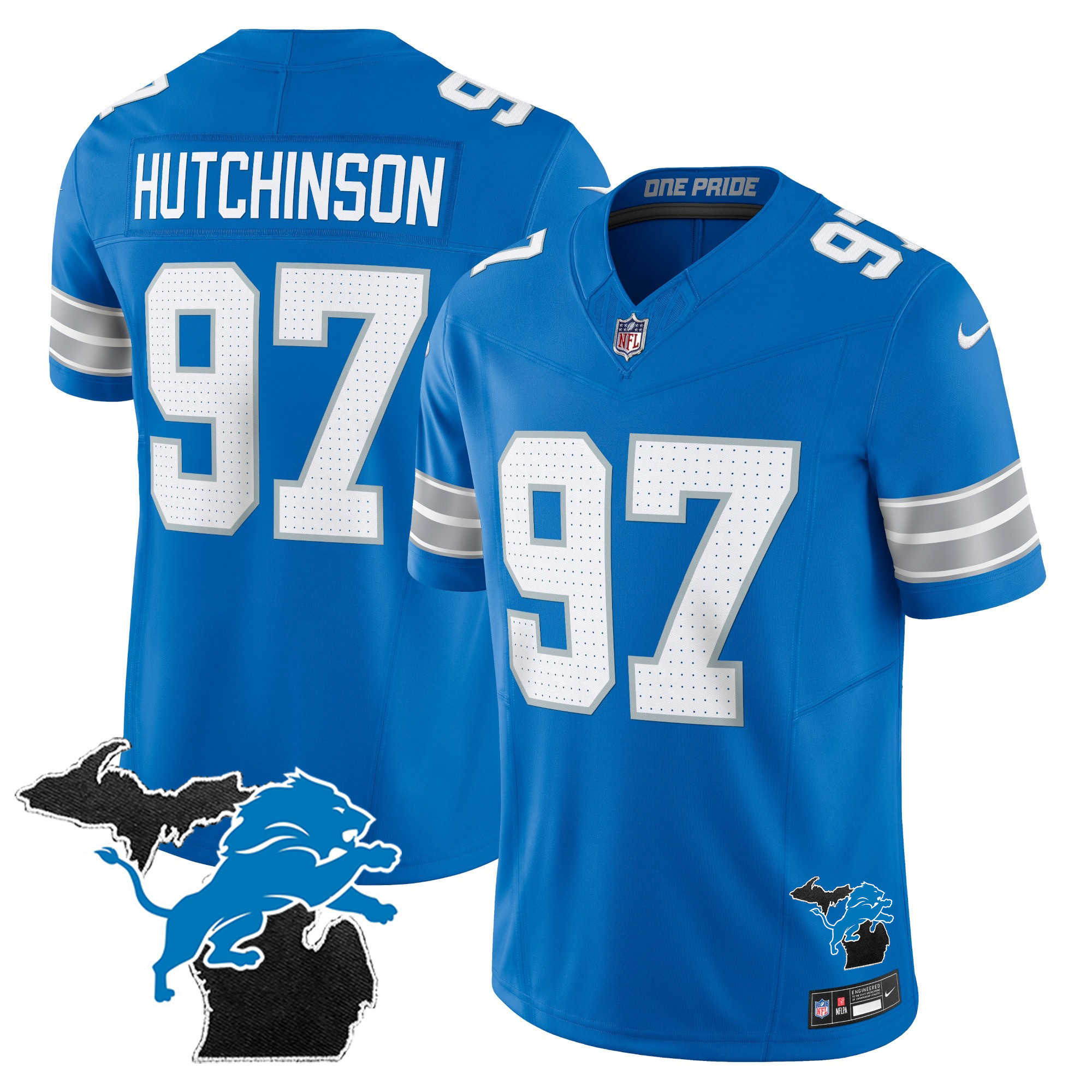 Hutchinson Men's Detroit Lions 2024 Michigan Patch Vapor Limited Blue Jersey - All Stitched 