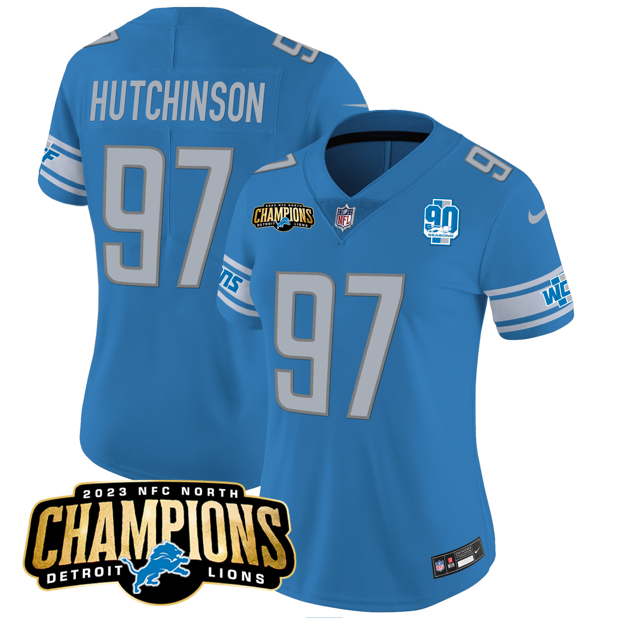 Hutchinson Women's Detroit Lions 2023 NFC North Champions Patch Vapor Blue Jersey - All Stitched 